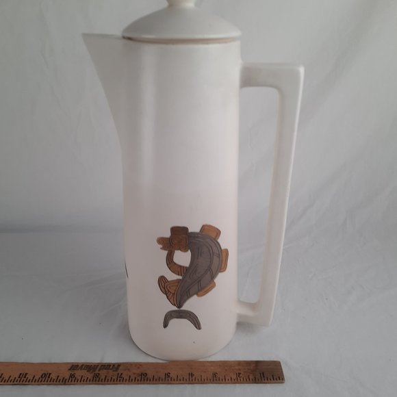 RARE FIND Sascha Brastoff Coffee Carafe gold/silver NW American native motif - Picture 9 of 11